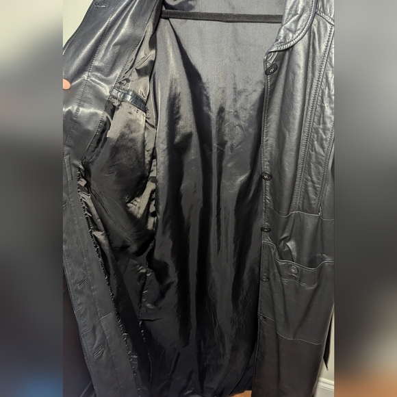 Women's Black 100% Leather Trench Coat Belted Size 16 - Picture 10 of 10